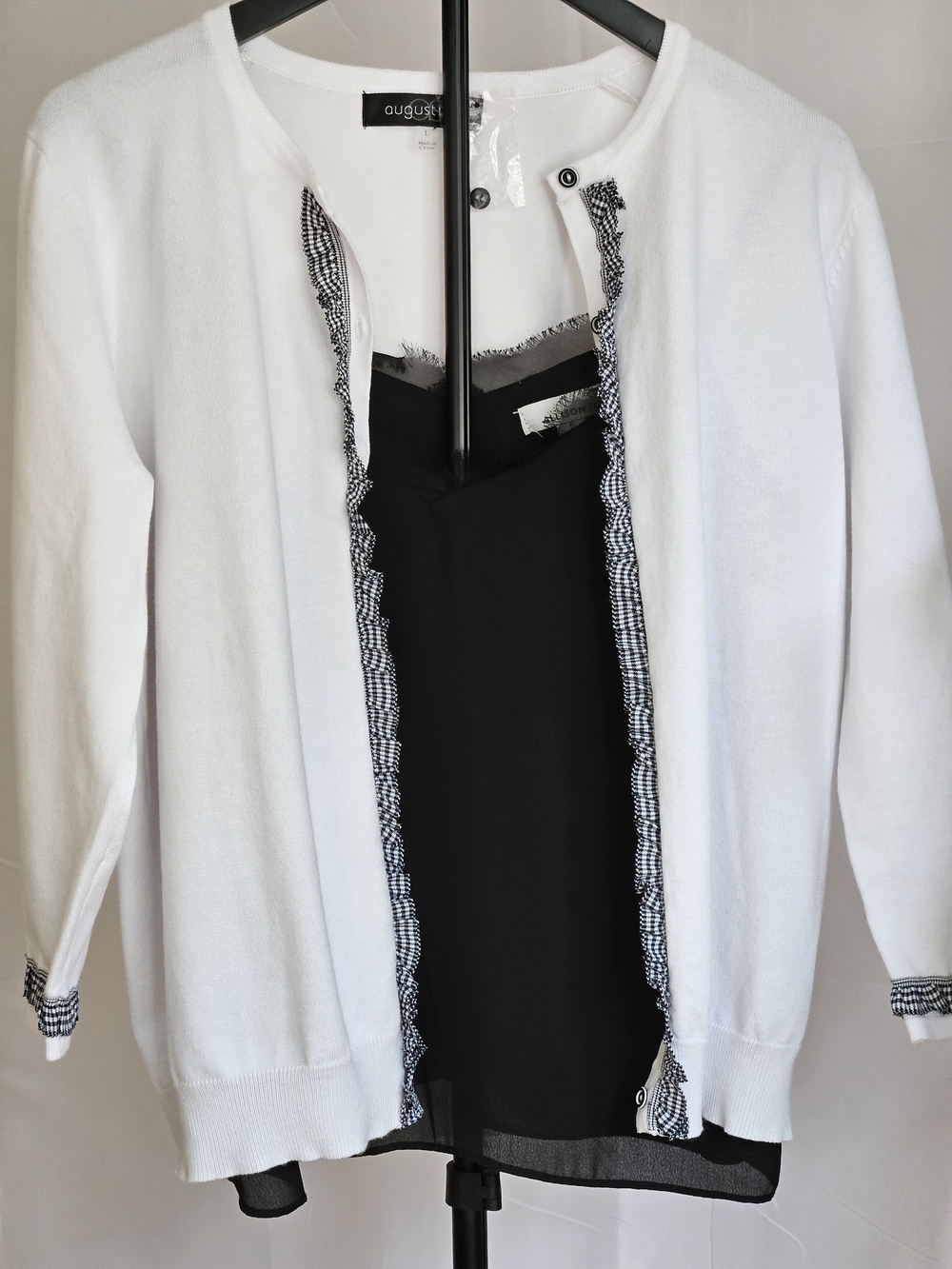 august silk White Cardigan with Black Trim - Picture 14 of 14